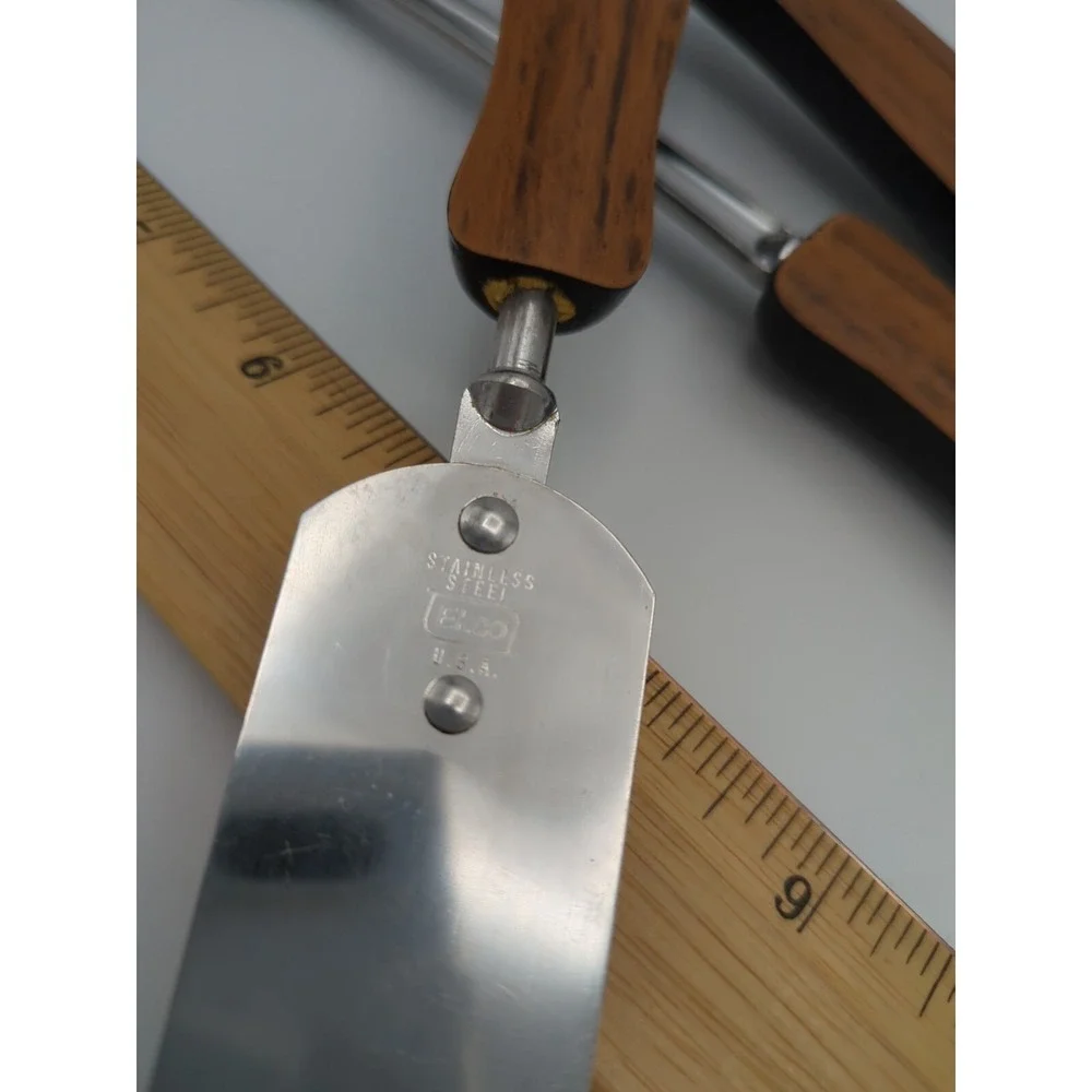 Vtg EKCO Stainless Cooking Utensils Woodgrain Faux Wood‎ Set of 3 Retro USA